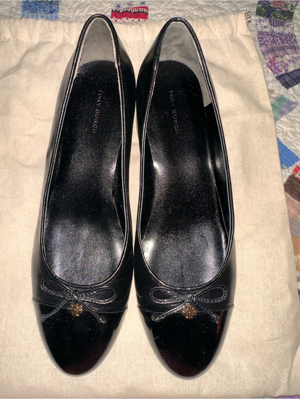 Tory Burch Black Patent Leather Bow Ballet Flats